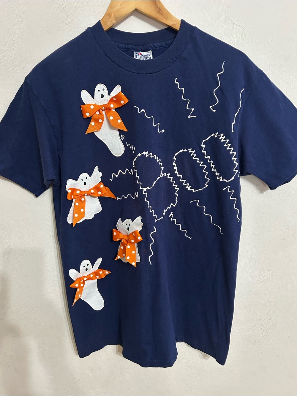 Hanes Navy Short-Sleeve Tee with White Ghosts and Orange Bows